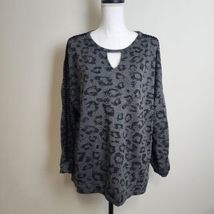 Democracy gray leopard print crochet detail long sleeves sweatshirt